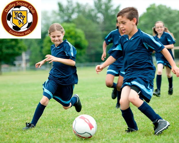 Dudley Soccer Club kids playing a soccer game